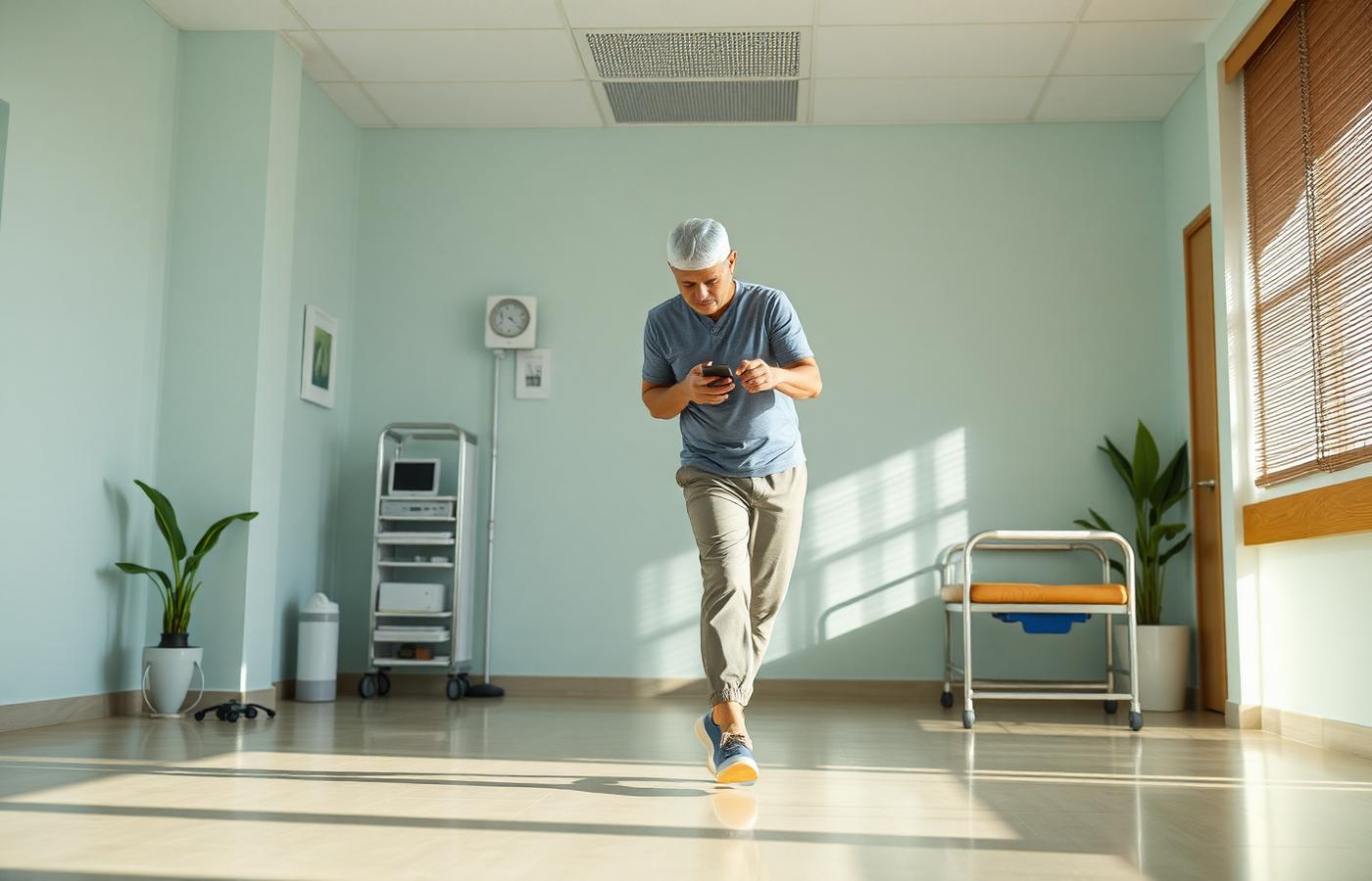 Patient walking during rehabilitation after joint surgery